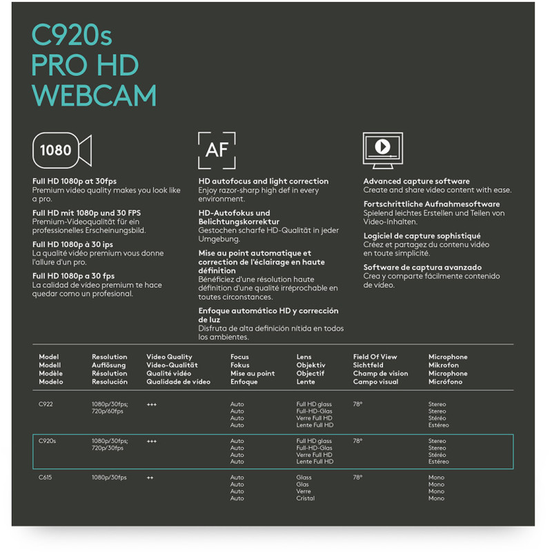 Webcam Logitech HD Pro C920s (960-001252) prix Maroc
